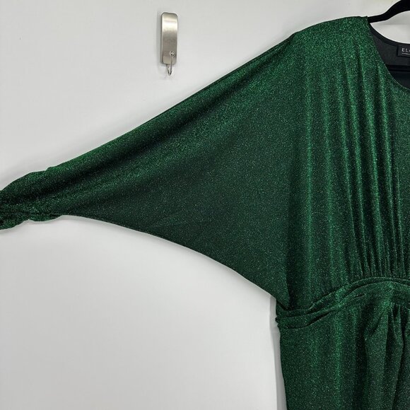 Eloquii Lurex Shimmer Dress 22 Tulip Hem Asymmetrical Cocktail Party Green - Picture 6 of 15